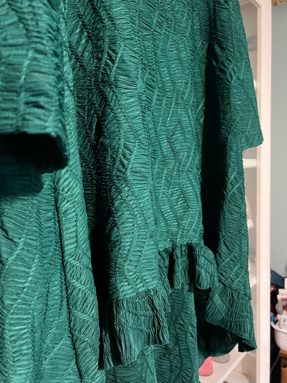 Celeste High-Low Emerald Green Textured Ruffle Tunic - Picture 2 of 2